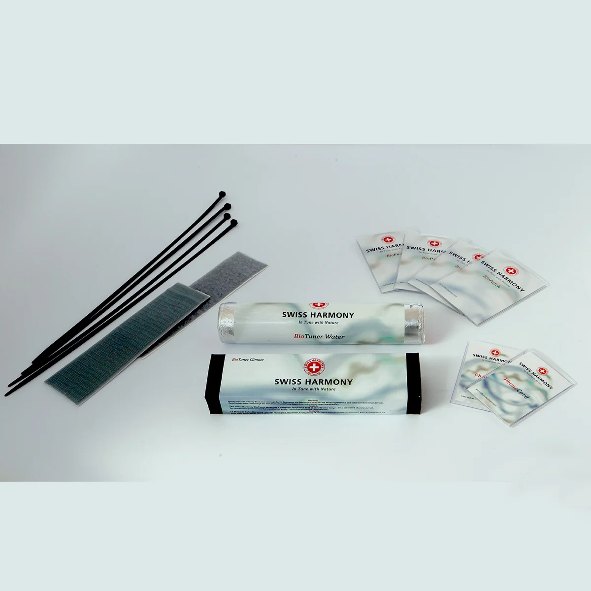 BioHome Produktset von Swiss Harmony: BioTuner Klima, BioTuner Wasser, BioPatches und PhoneCards